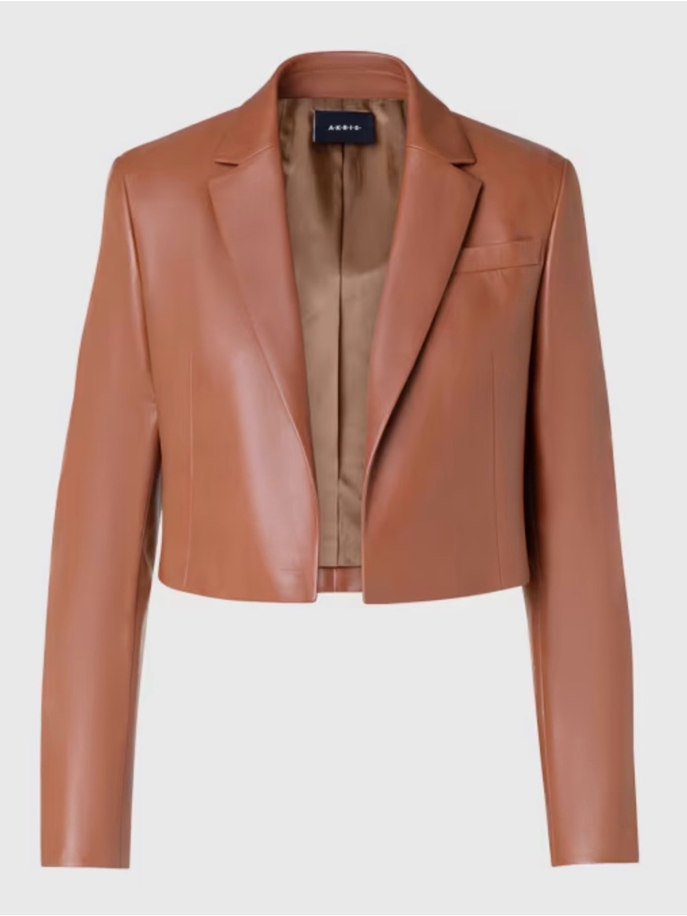 Akris Cropped Leather Blazer in Cognac Brown